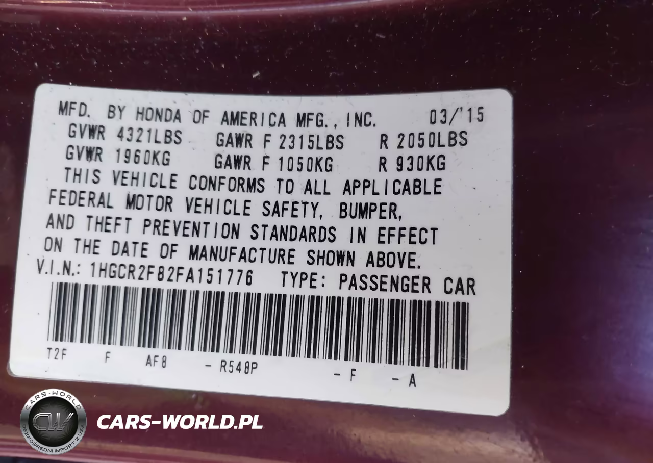 2015 Honda Accord Ex-L VIN:1HGCR2F82FA151776 - 9