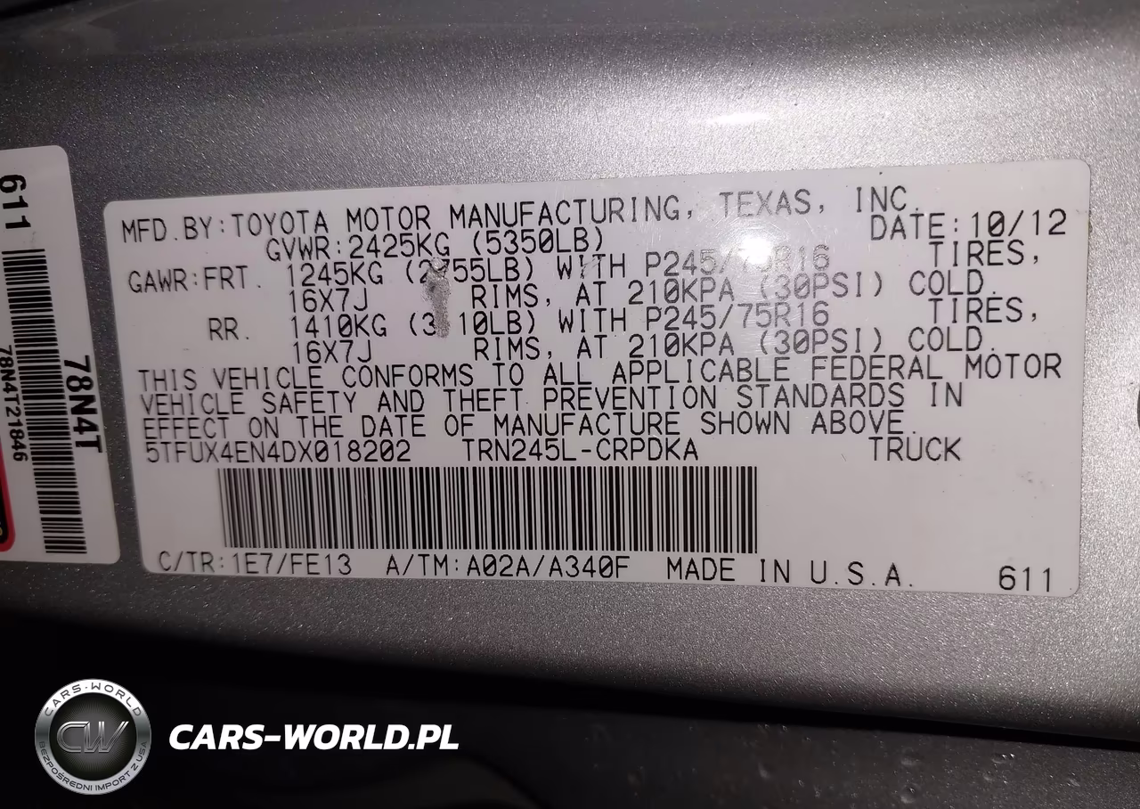 2013 Toyota Tacoma VIN:5TFUX4EN4DX018202 - 9