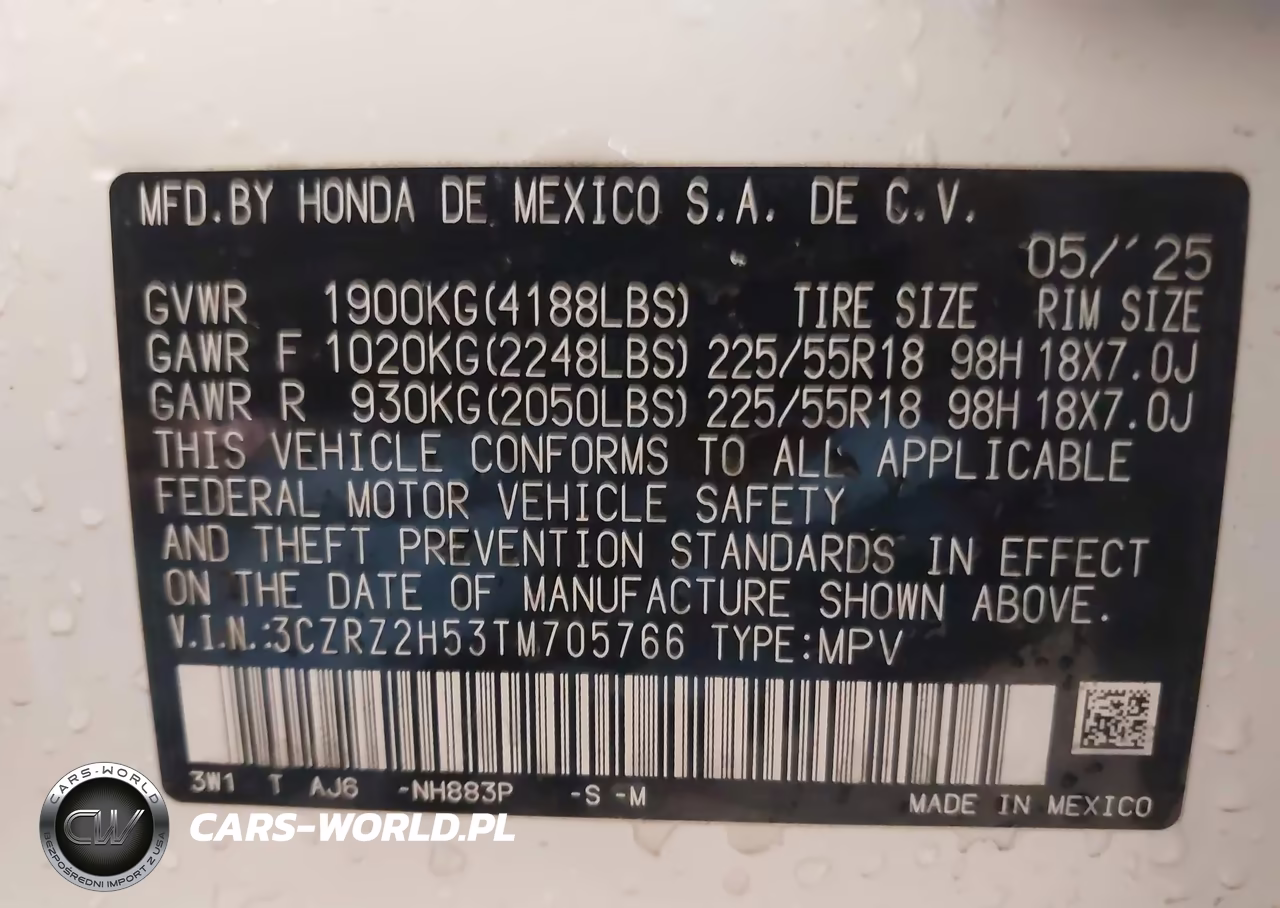 2026 Honda Hr-V Awd Sport VIN:3CZRZ2H53TM705766 - 9