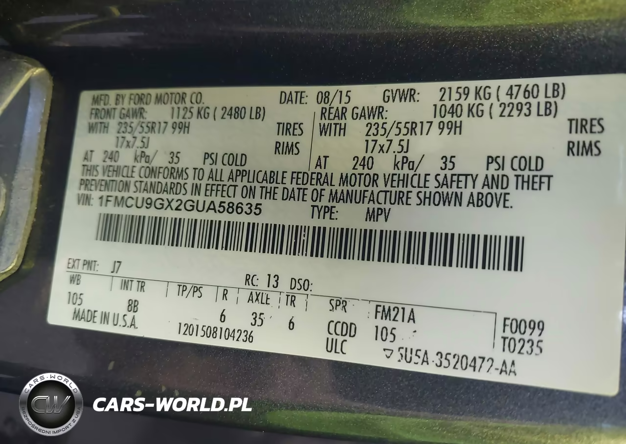 2016 Ford Escape Se VIN:1FMCU9GX2GUA58635 - 9
