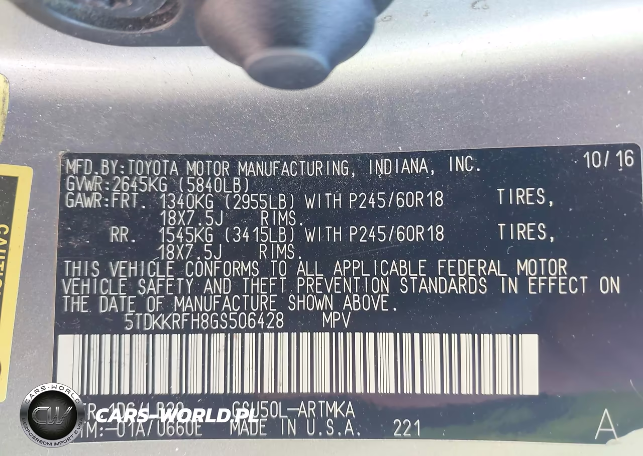 2016 Toyota Highlander Xle VIN:5TDKKRFH8GS506428 - 9