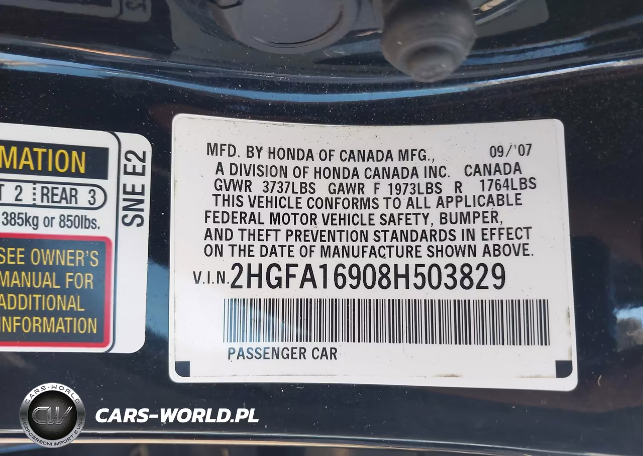 2008 Honda Civic Exl VIN:2HGFA16908H503829 - 9