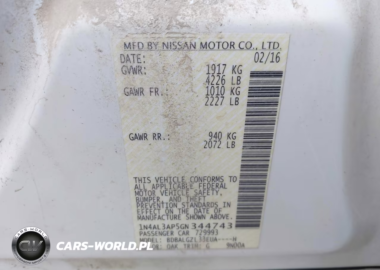 2016 Nissan Altima 2.5 S VIN:1N4AL3AP5GN344743 - 9