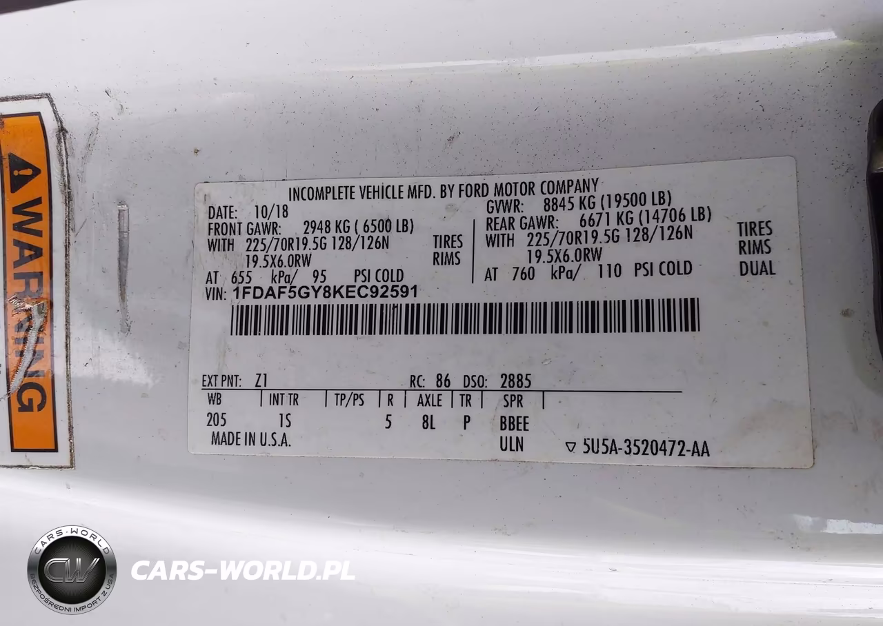2019 Ford F-550 Chassis Xl VIN:1FDAF5GY8KEC92591 - 8