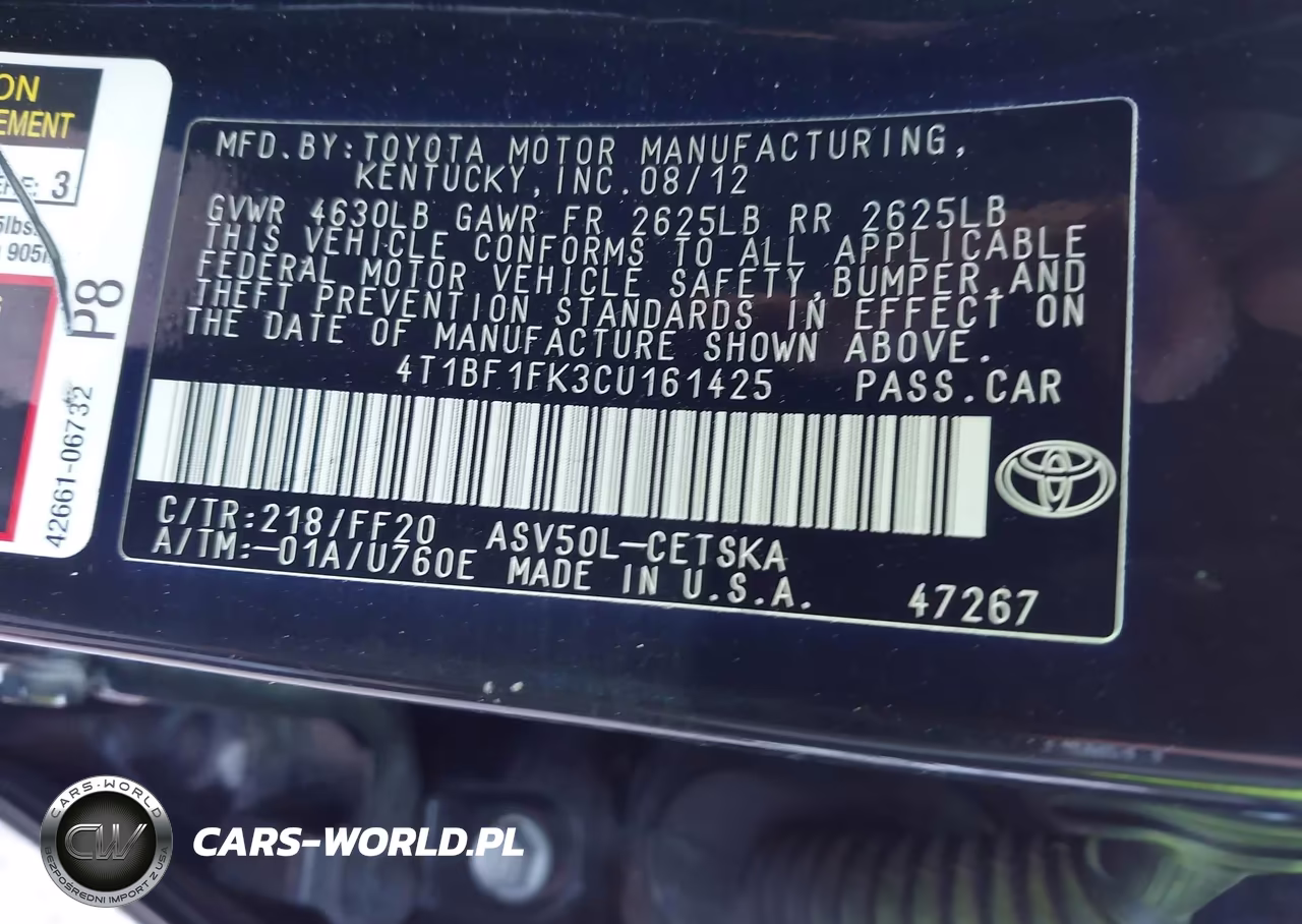2012 Toyota Camry Se Limited Edition VIN:4T1BF1FK3CU161425 - 9
