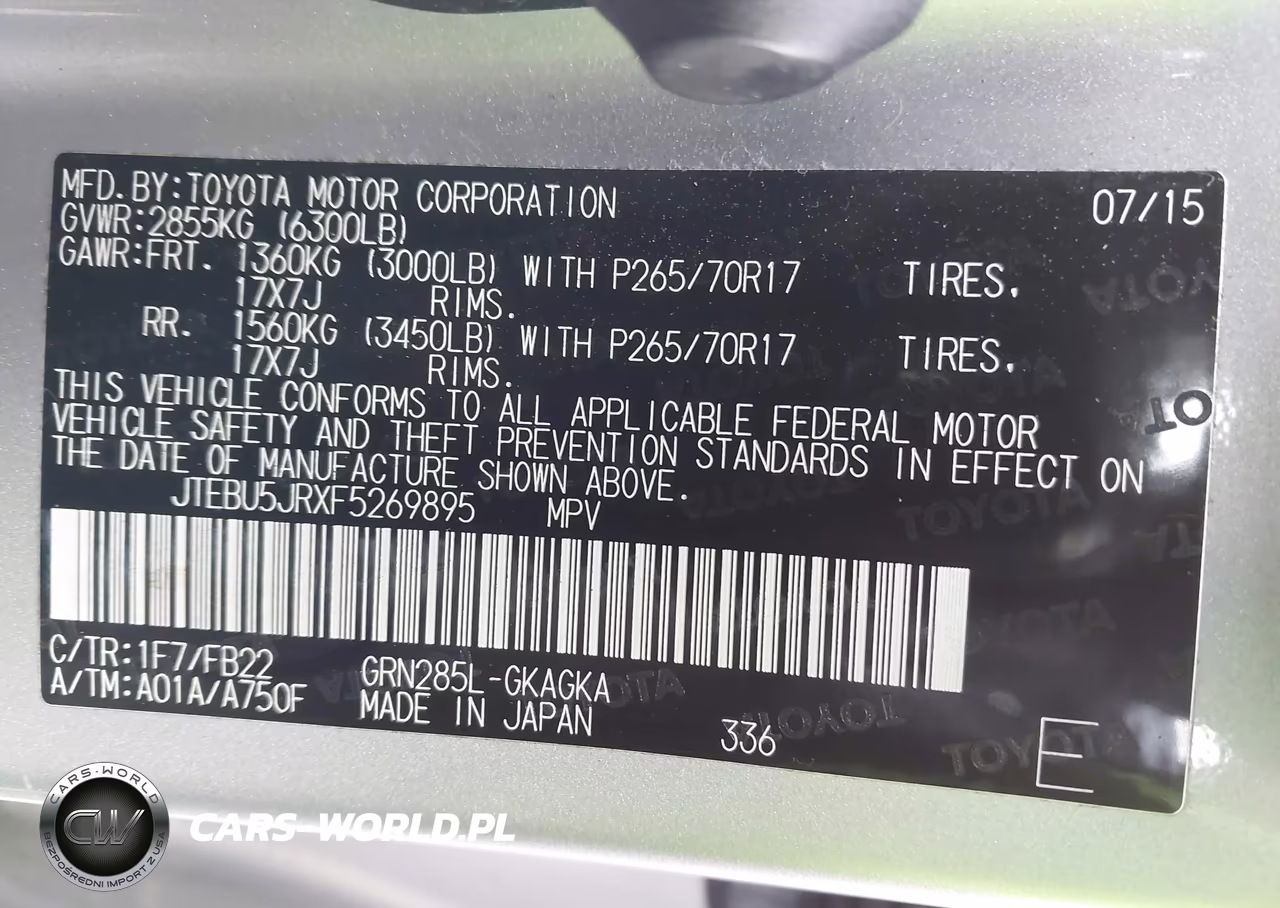 2015 Toyota 4Runner Sr5 VIN:JTEBU5JRXF5269895 - 9