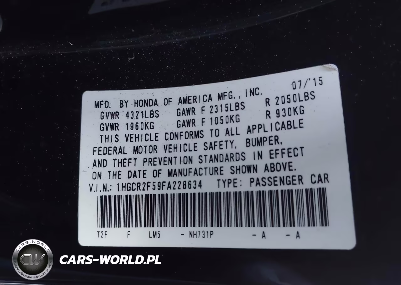 2015 Honda Accord Sport VIN:1HGCR2F59FA228634 - 9