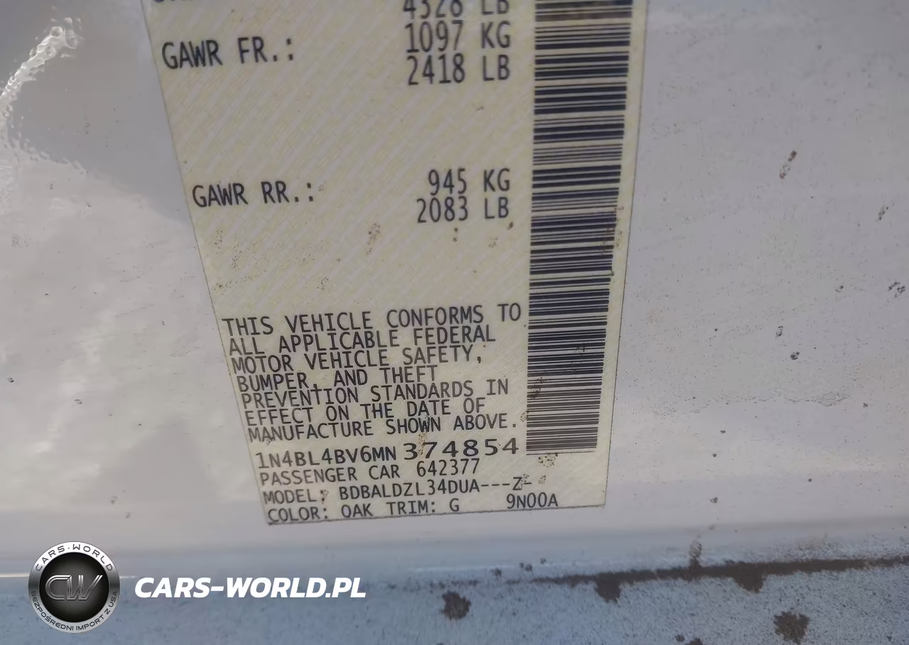 2021 Nissan Altima S Fwd VIN:1N4BL4BV6MN374854 - 9