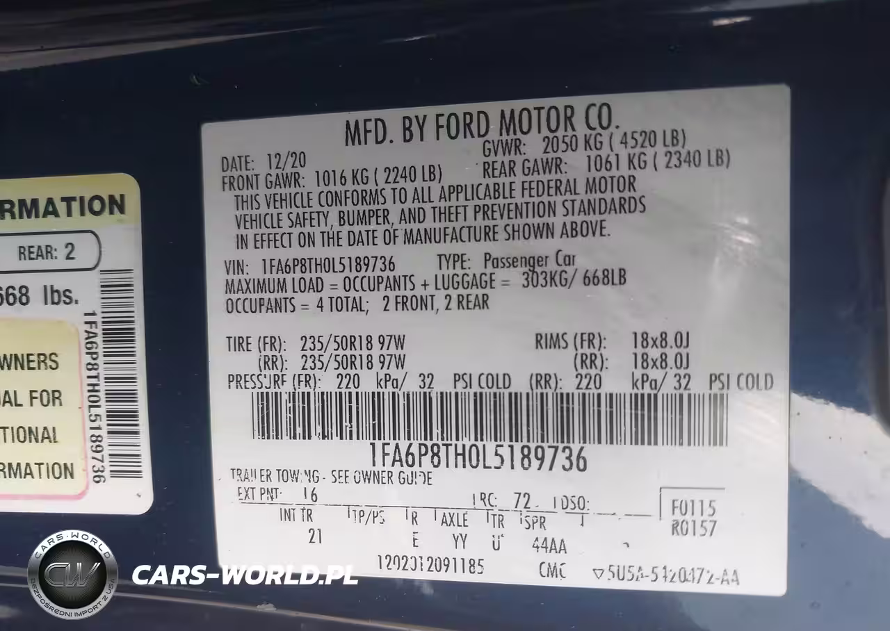 2020 Ford Mustang Ecoboost Fastback VIN:1FA6P8TH0L5189736 - 9