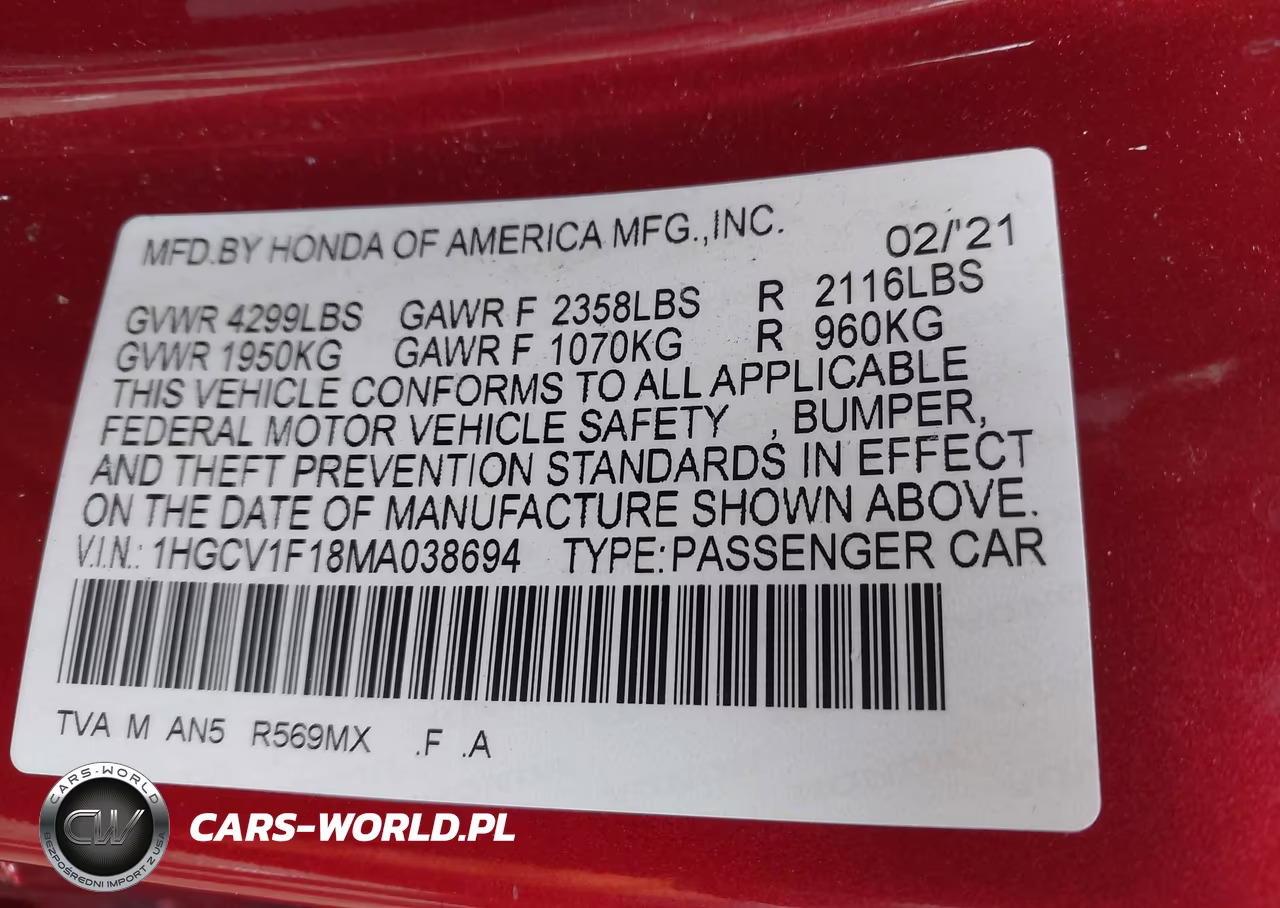2021 Honda Accord Lx VIN:1HGCV1F18MA038694 - 9