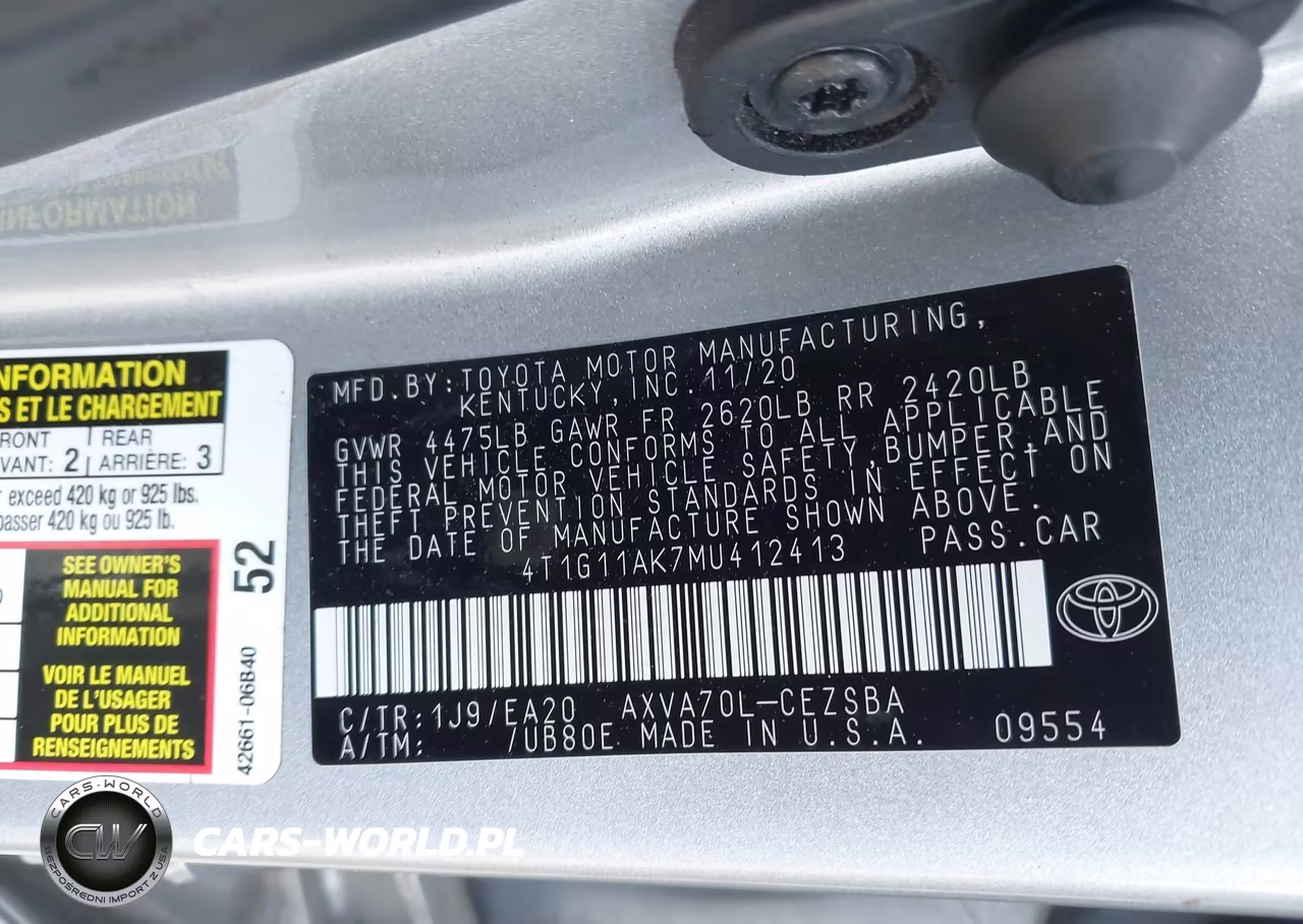 2021 Toyota Camry Se VIN:4T1G11AK7MU412413 - 9