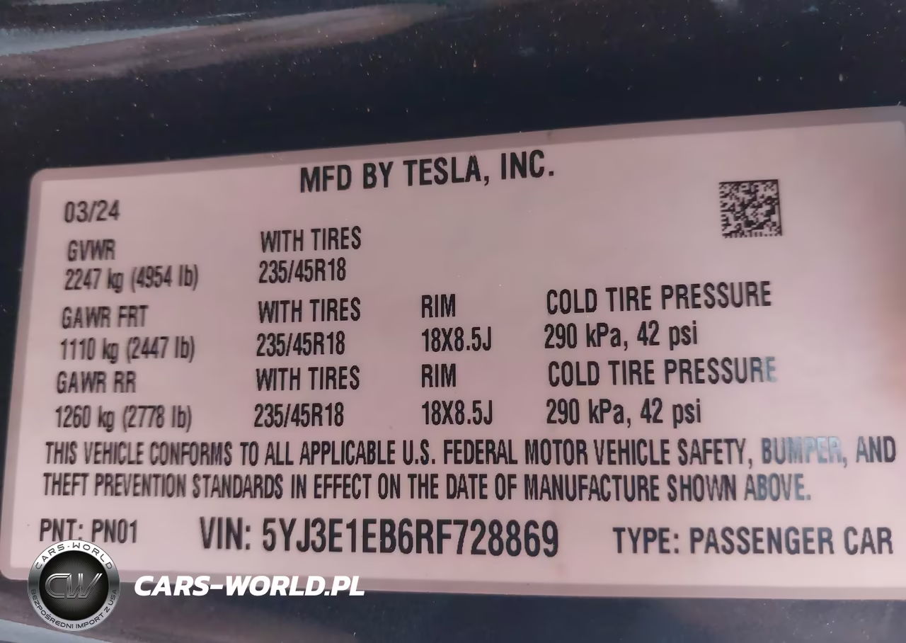 2024 Tesla Model 3 Long Range Dual Motor All-Wheel Drive VIN:5YJ3E1EB6RF728869 - 9