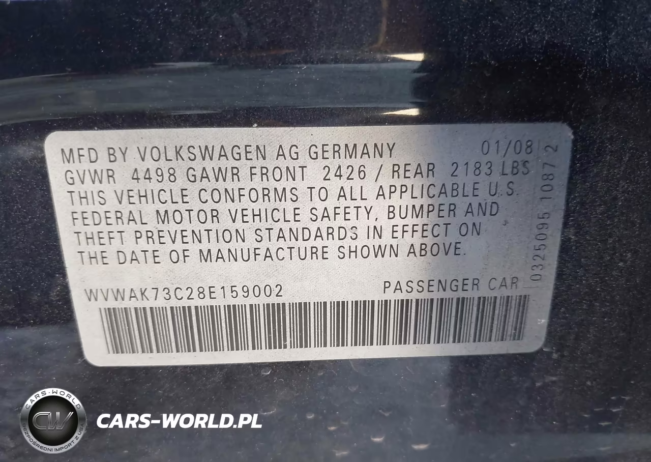 2008 Volkswagen Passat Komfort VIN:WVWAK73C28E159002 - 9