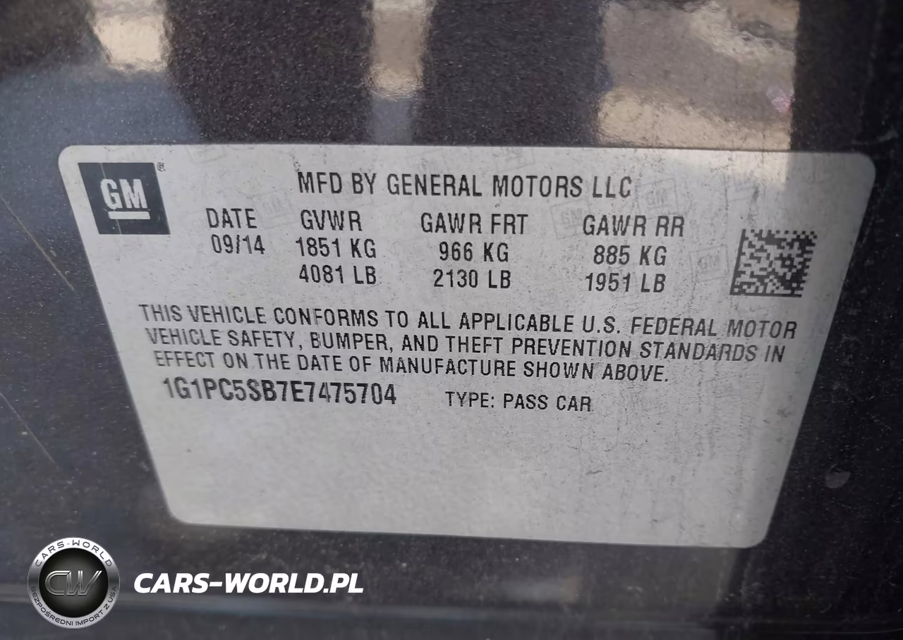 2014 Chevrolet Cruze 1Lt Auto VIN:1G1PC5SB7E7475704 - 9