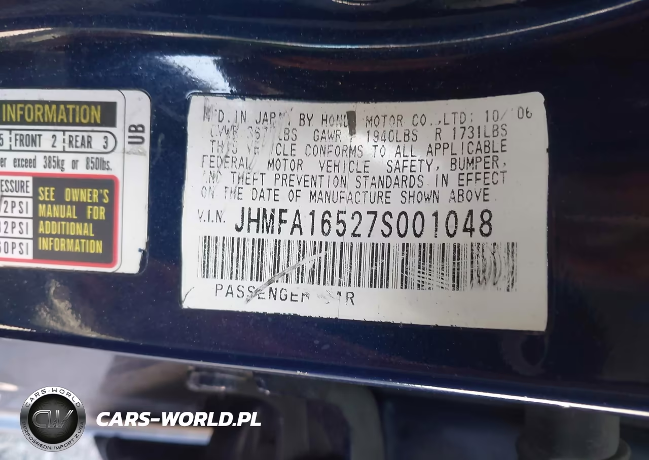 2007 Honda Civic Lx VIN:JHMFA16527S001048 - 9