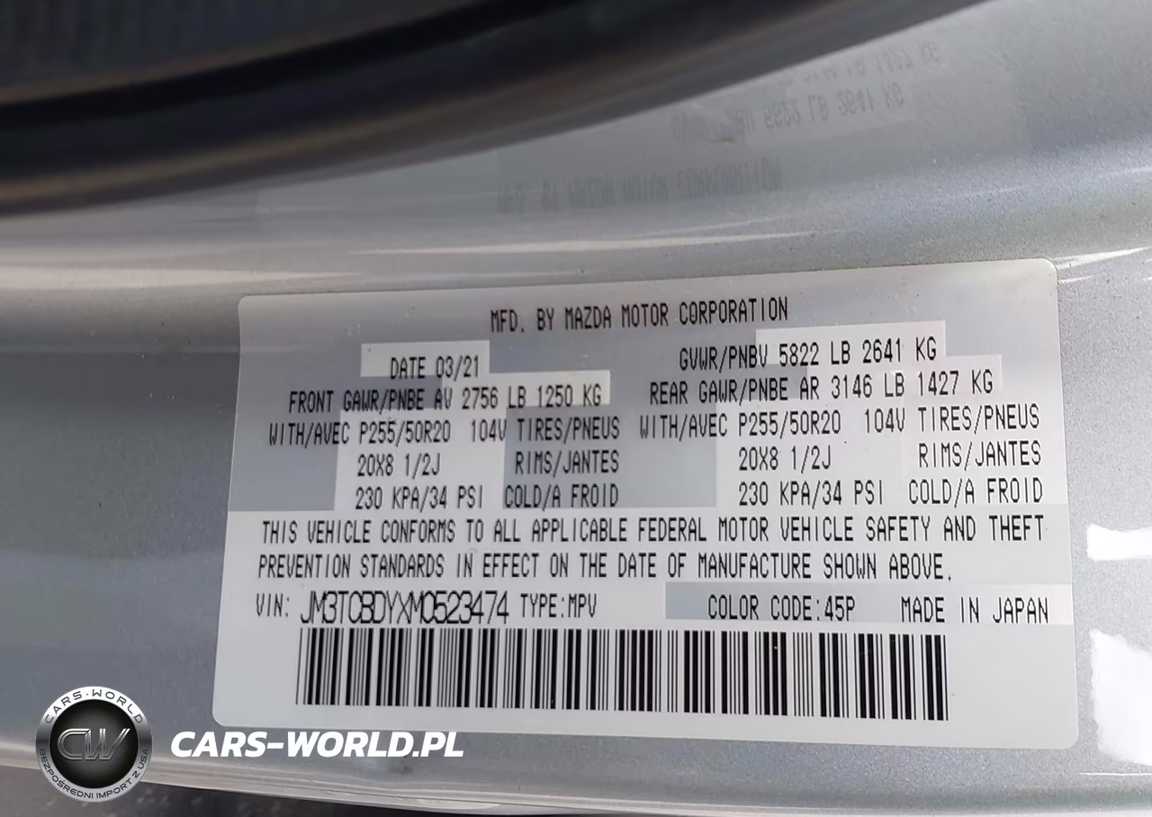 2021 Mazda Cx-9 Grand Touring VIN:JM3TCBDYXM0523474 - 9