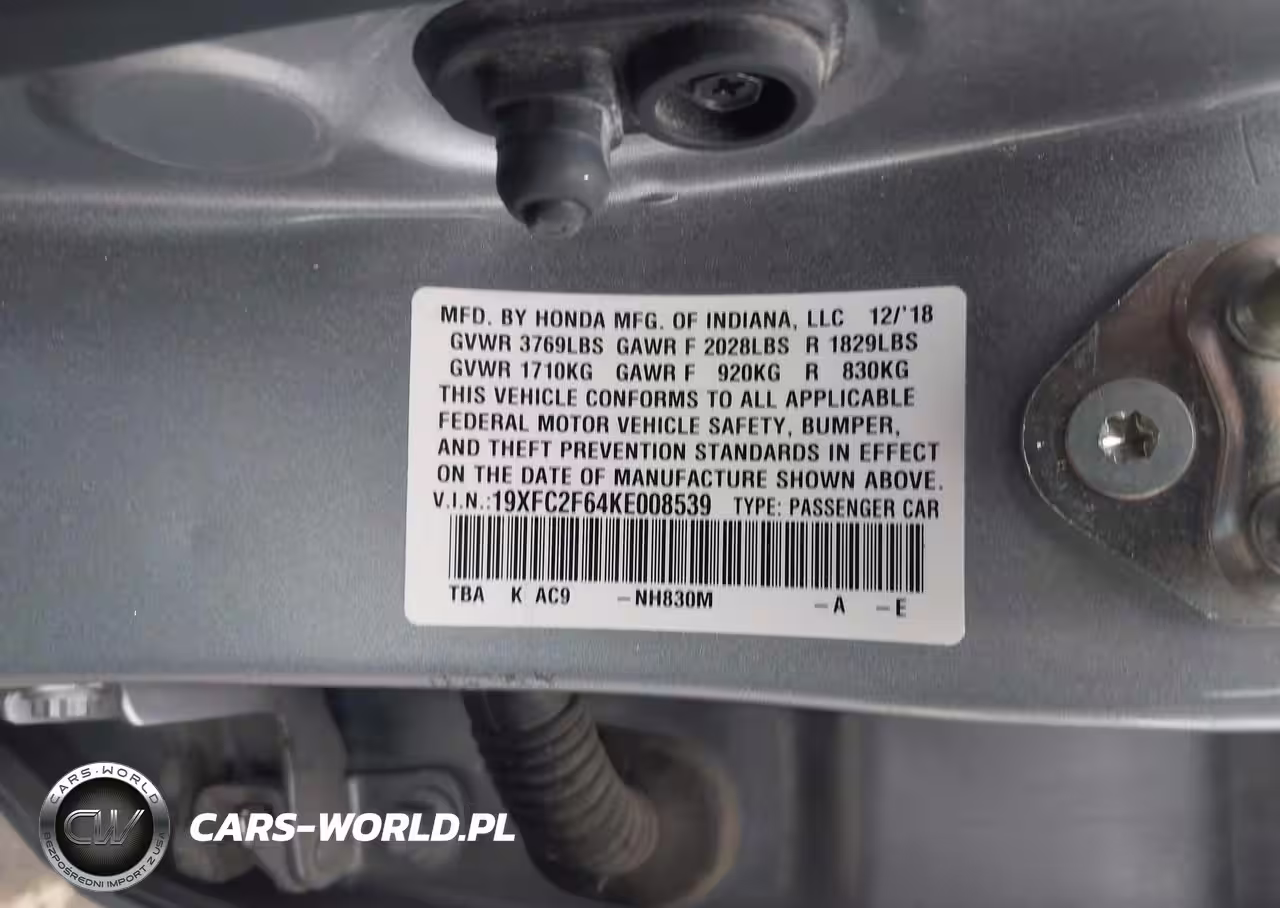 2019 Honda Civic Lx VIN:19XFC2F64KE008539 - 9