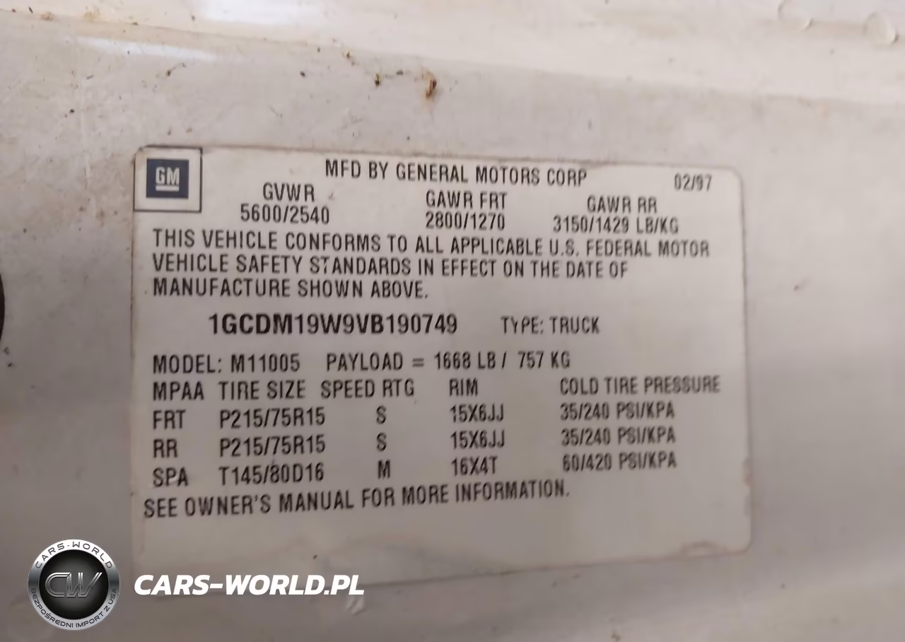 1997 Chevrolet Astro VIN:1GCDM19W9VB190749 - 9