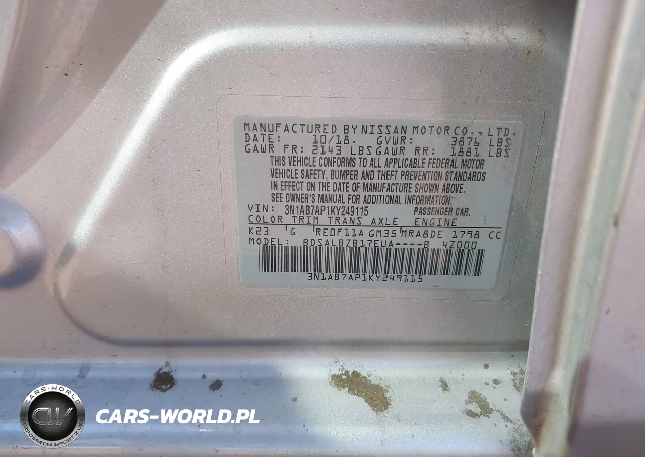 2019 Nissan Sentra S VIN:3N1AB7AP1KY249115 - 9