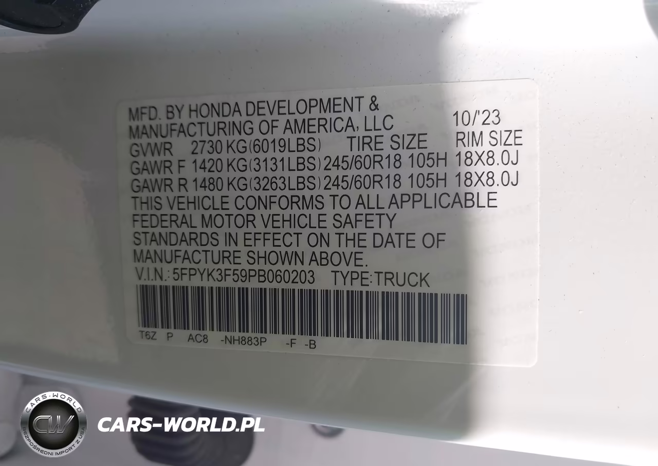2023 Honda Ridgeline Rtl VIN:5FPYK3F59PB060203 - 9