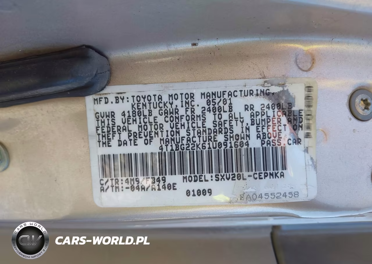 2001 Toyota Camry Le VIN:4T1BG22K61U091604 - 9