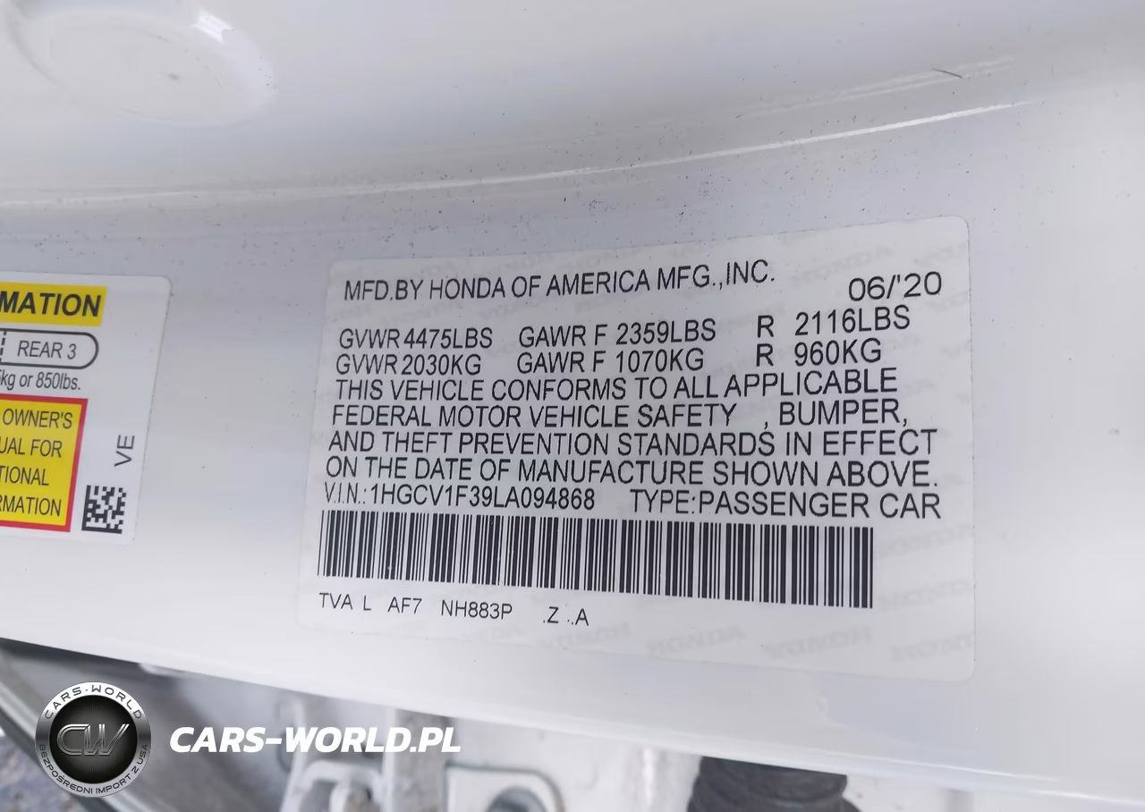 2020 Honda Accord Sport VIN:1HGCV1F39LA094868 - 9