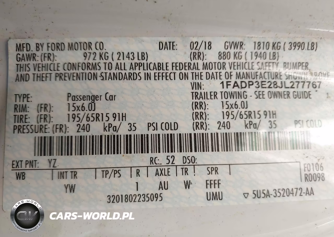 2018 Ford Focus S VIN:1FADP3E28JL277767 - 9
