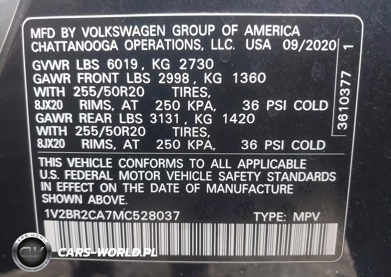 2021 Volkswagen Atlas 3.6L V6 Sel VIN:1V2BR2CA7MC528037 - 9