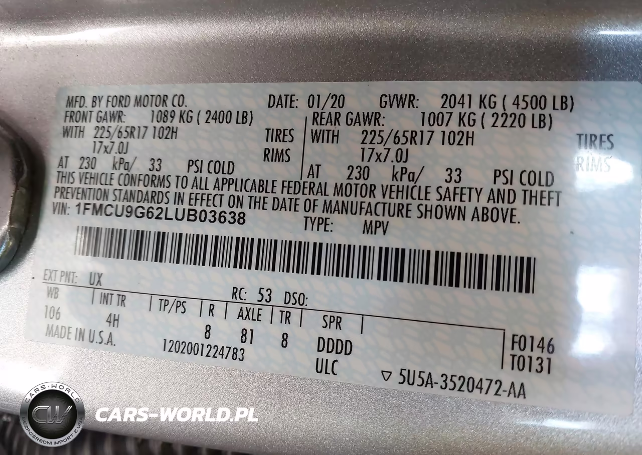 2020 Ford Escape Se VIN:1FMCU9G62LUB03638 - 9