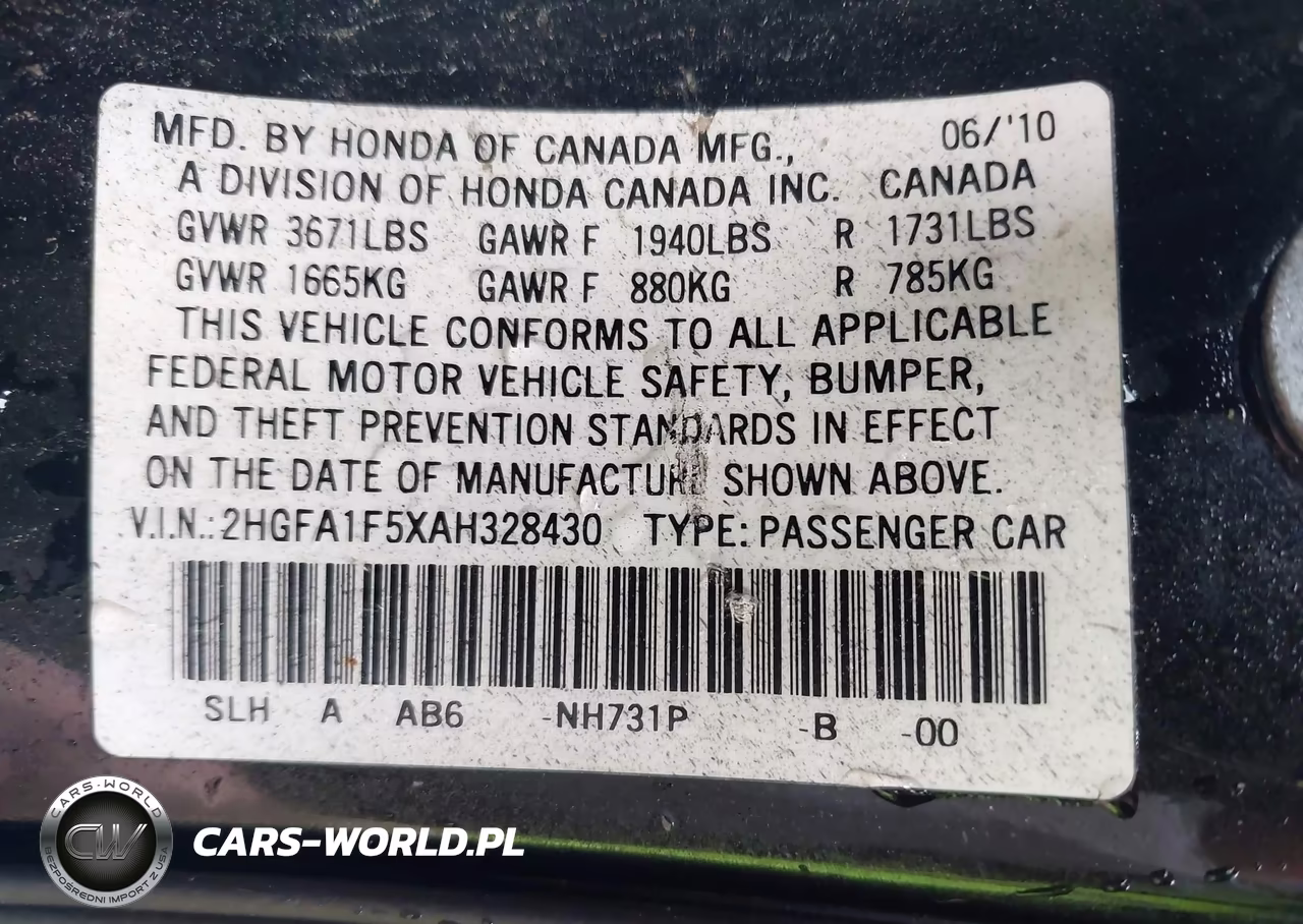 2010 Honda Civic Lx VIN:2HGFA1F5XAH328430 - 9