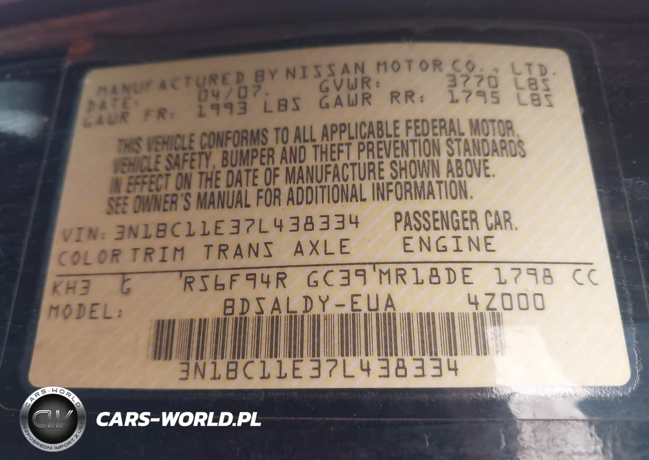 2007 Nissan Versa 1.8S VIN:3N1BC11E37L438334 - 9