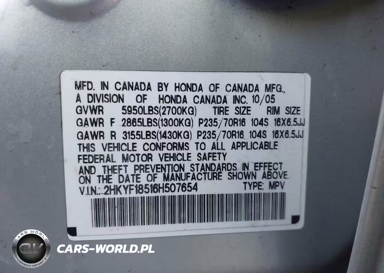 2006 Honda Pilot Ex-L VIN:2HKYF18516H507654 - 9