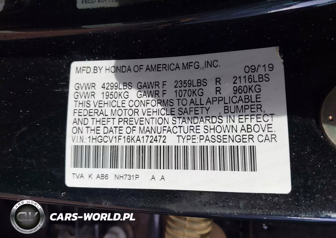 2019 Honda Accord Lx VIN:1HGCV1F16KA172472 - 9