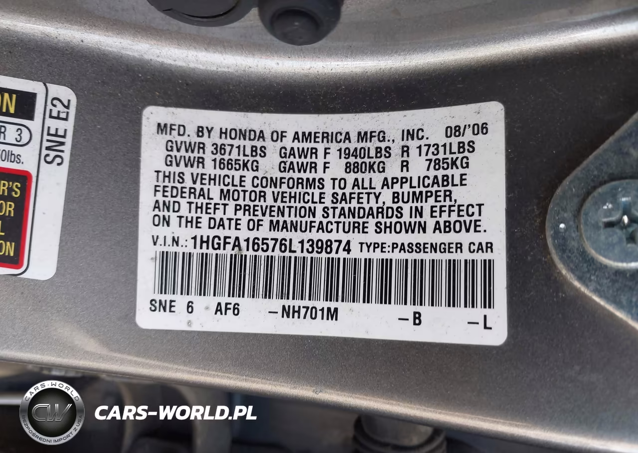 2006 Honda Civic Lx VIN:1HGFA16576L139874 - 9