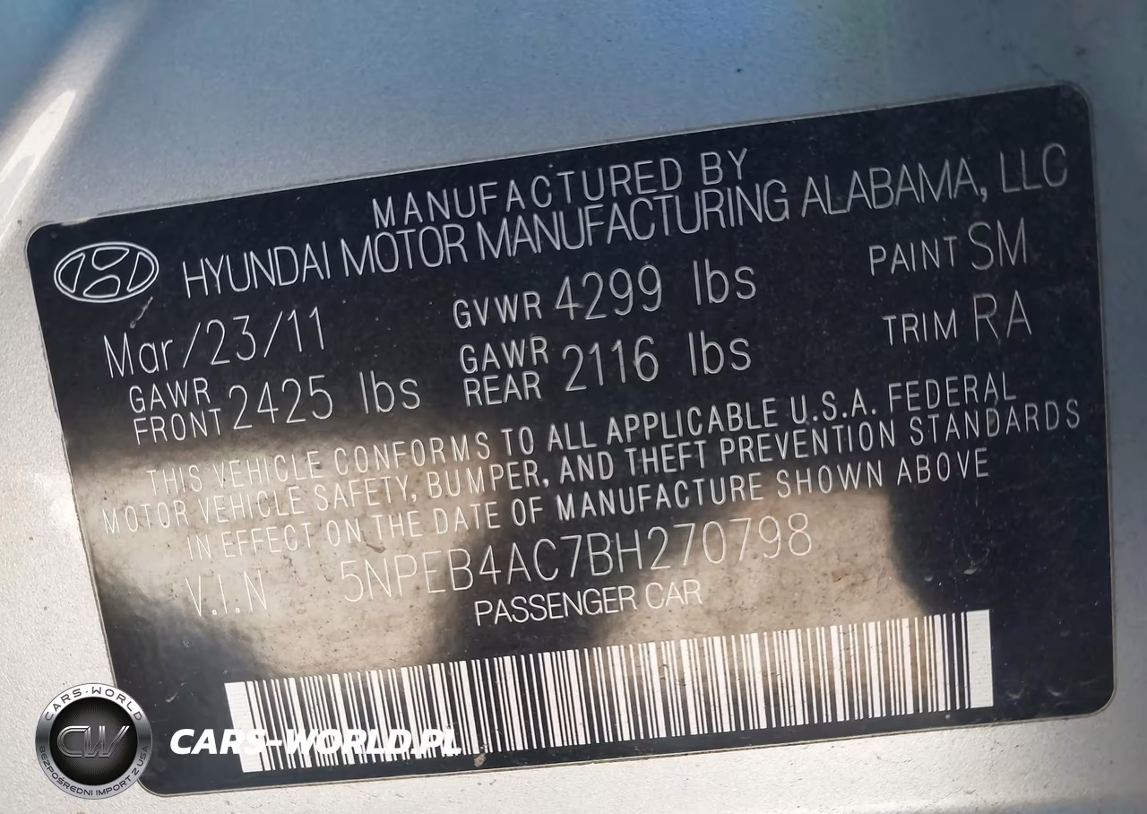 2011 Hyundai Sonata Gls VIN:5NPEB4AC7BH270798 - 9