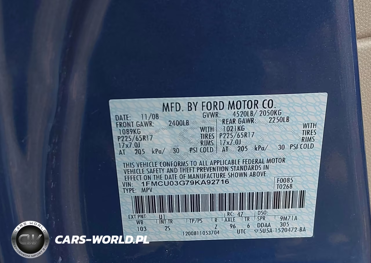 2009 Ford Escape Xlt VIN:1FMCU03G79KA92716 - 9