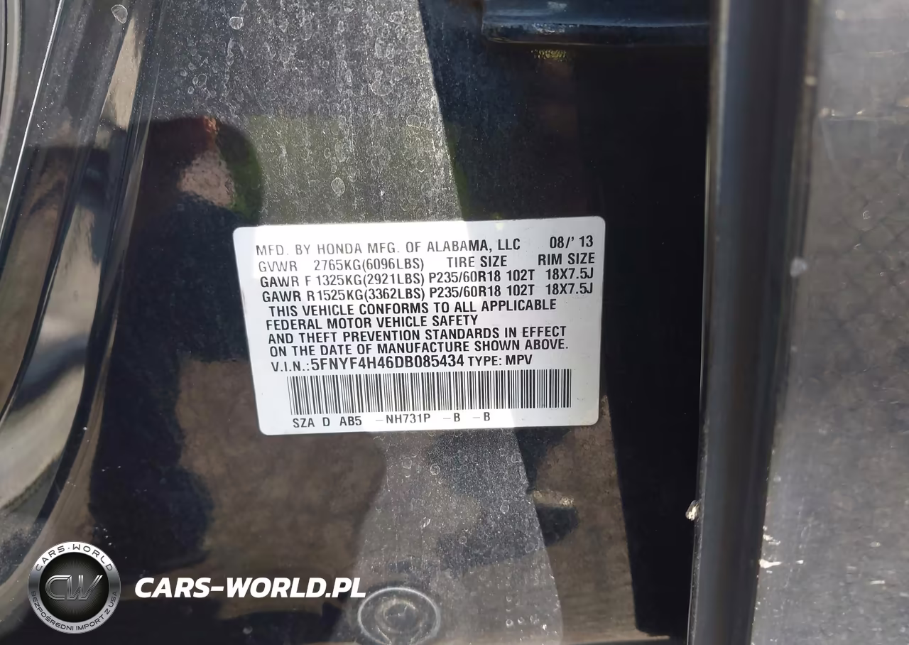 2013 Honda Pilot Ex VIN:5FNYF4H46DB085434 - 9