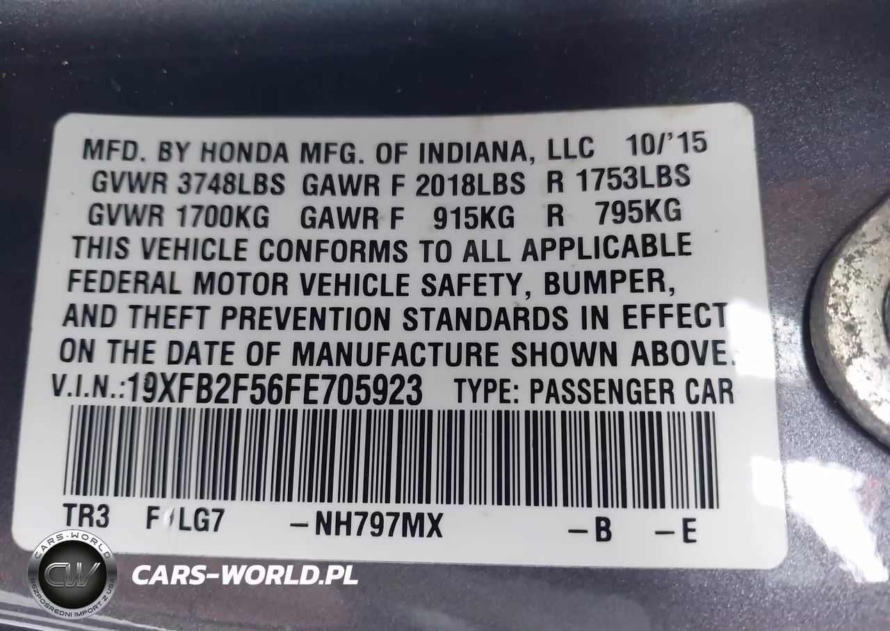 2015 Honda Civic Lx VIN:19XFB2F56FE705923 - 9