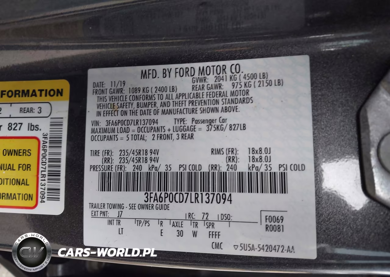 2020 Ford Fusion Sel VIN:3FA6P0CD7LR137094 - 9
