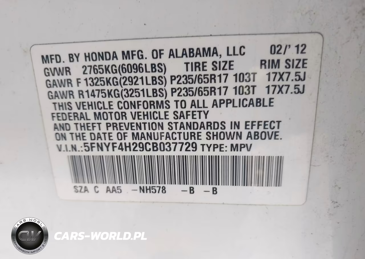 2012 Honda Pilot Lx VIN:5FNYF4H29CB037729 - 9