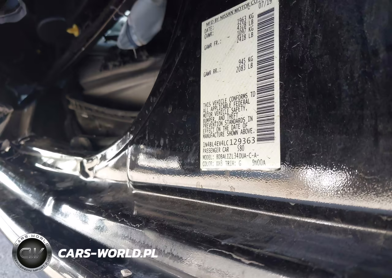 2020 Nissan Altima Sl Fwd VIN:1N4BL4EV4LC129363 - 9