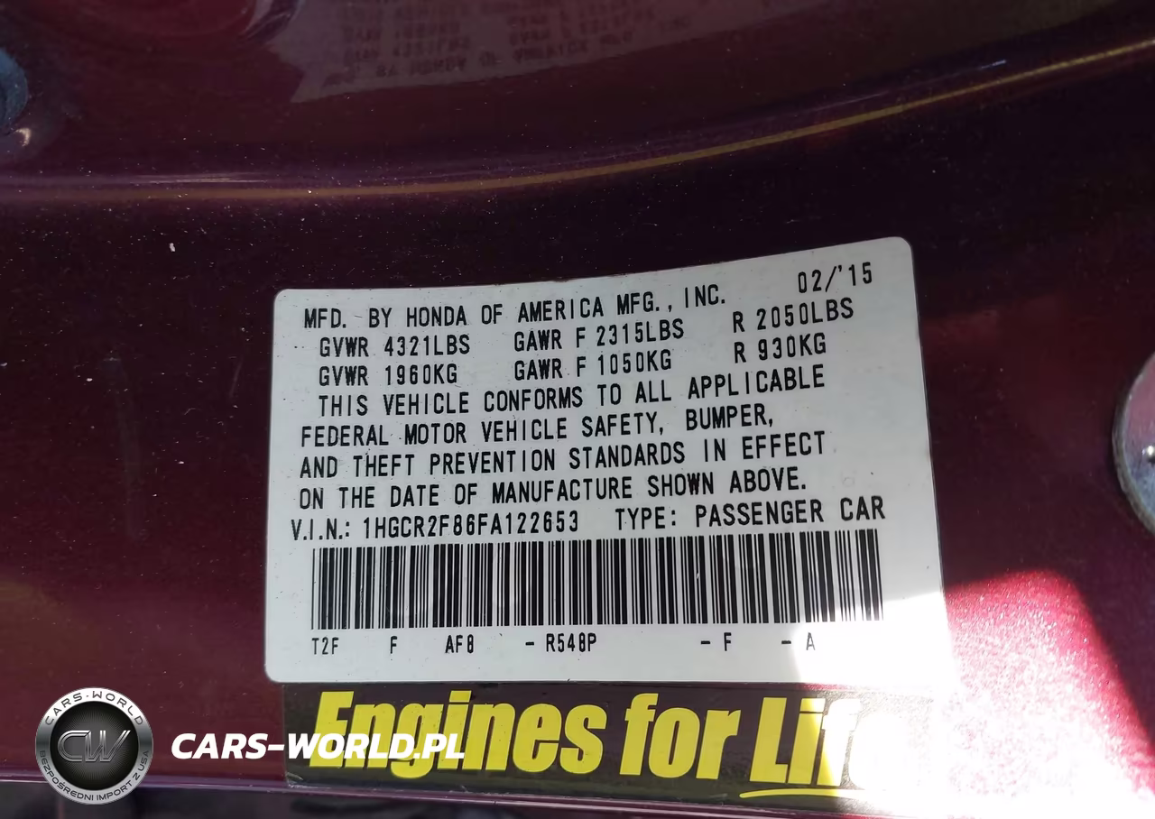 2015 Honda Accord Ex-L VIN:1HGCR2F86FA122653 - 9