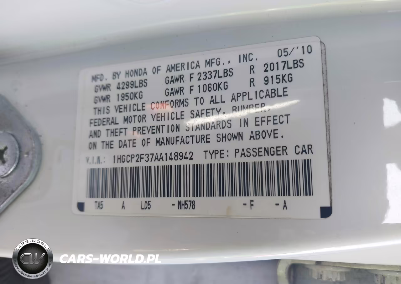 2010 Honda Accord 2.4 Lx VIN:1HGCP2F37AA148942 - 9