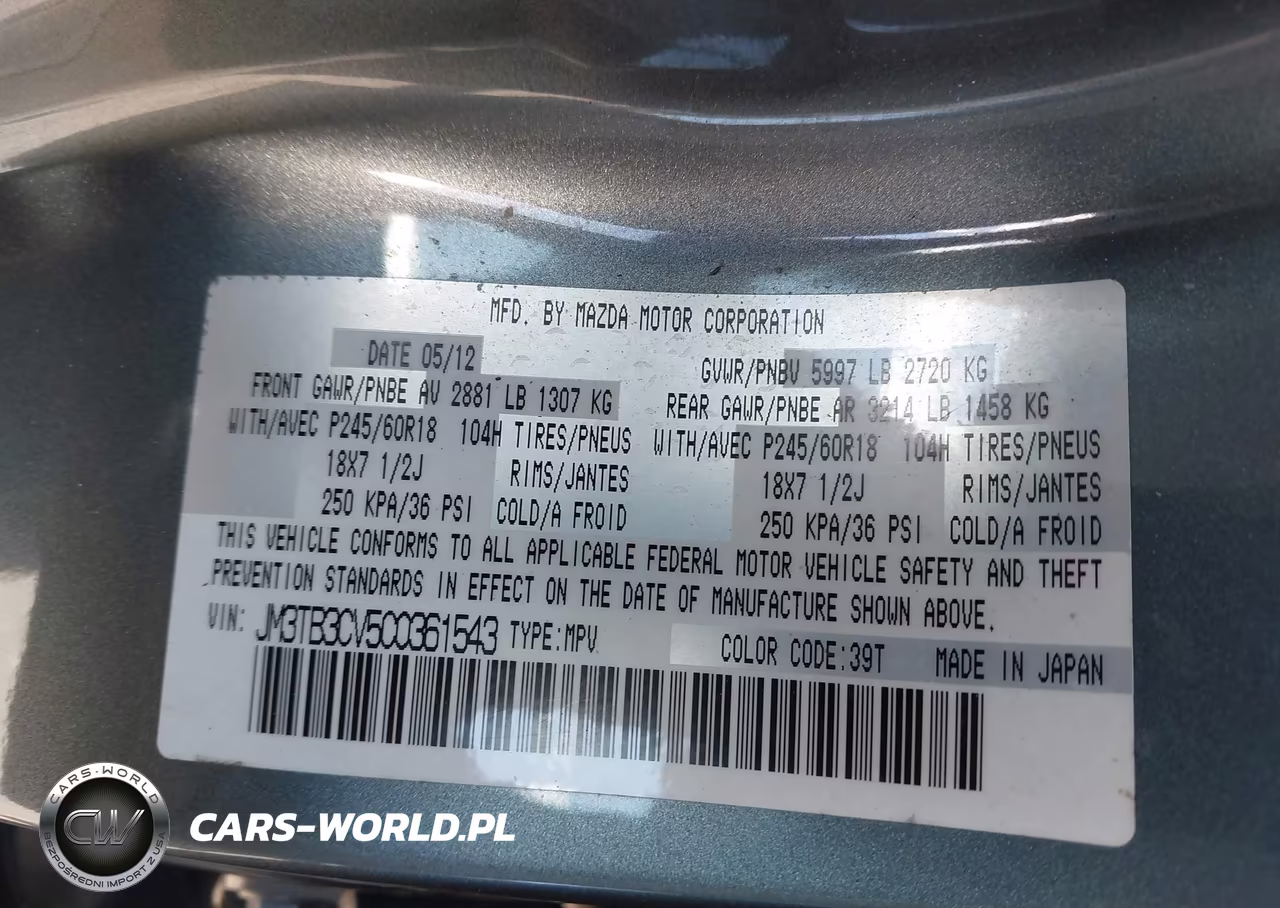 2012 Mazda Cx-9 Touring VIN:JM3TB3CV5C0361543 - 9