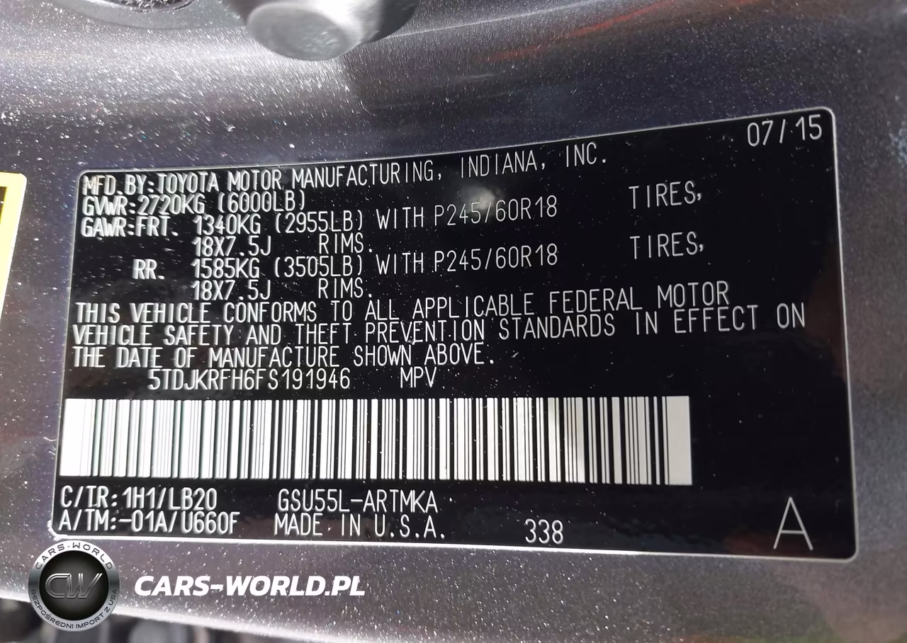2015 Toyota Highlander Xle V6 VIN:5TDJKRFH6FS191946 - 9