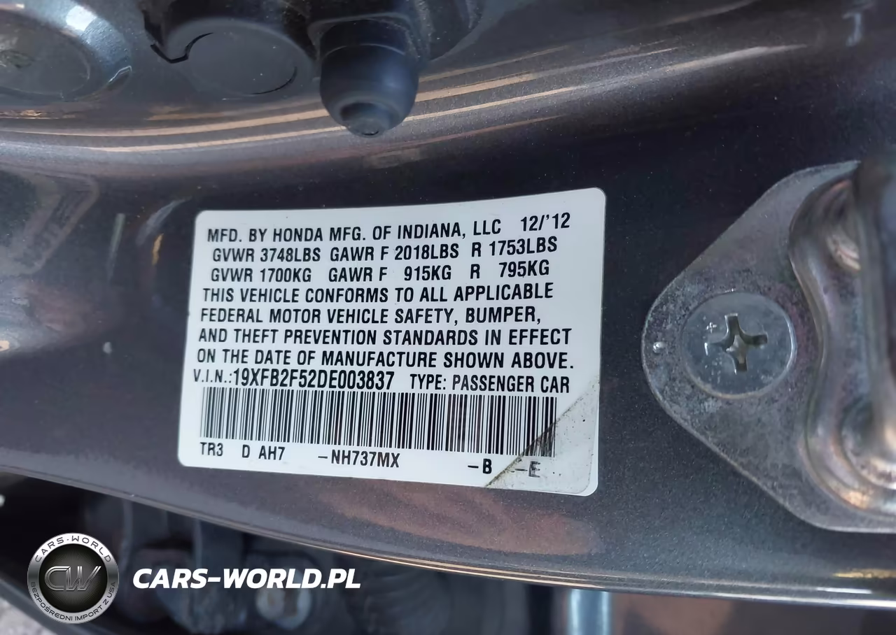 2013 Honda Civic Lx VIN:19XFB2F52DE003837 - 9