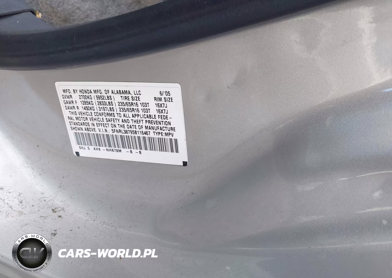 2005 Honda Odyssey Ex-L VIN:5FNRL38795B116467 - 9