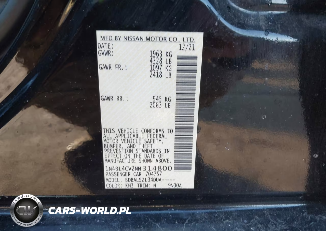 2022 Nissan Altima Sr Fwd VIN:1N4BL4CV2NN314800 - 9