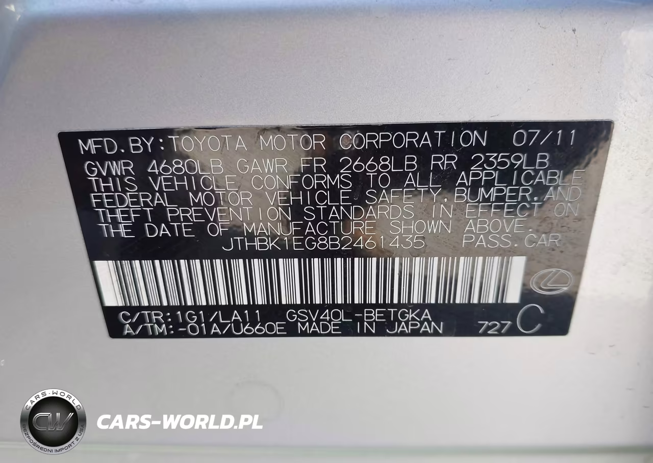 2011 Lexus Es 350 VIN:JTHBK1EG8B2461435 - 9