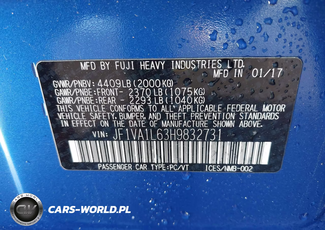 2017 Subaru Wrx Limited VIN:JF1VA1L63H9832731 - 9